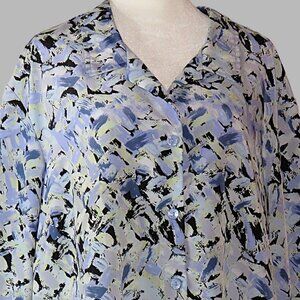 Blair Women's Blue Brush Stroke 3/4-Sleeve Button-Up Vintage Shirt Size 3XL C507